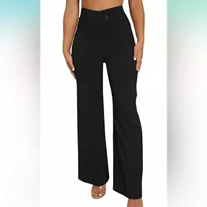 SweatyRocks Overlap Waist Seam Front Palazzo Wide Leg High Waist Long Trousers - Picture 1 of 3