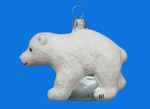 POLAR BEAR CUB EUROPEAN BLOWN GLASS CHRISTMAS TREE ORNAMENT DECORATION - Picture 1 of 1
