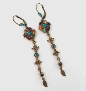 Michal Negrin Earrings Colorful Long Dangle Dainty Romantic Floral Boho Vintage - Picture 1 of 10