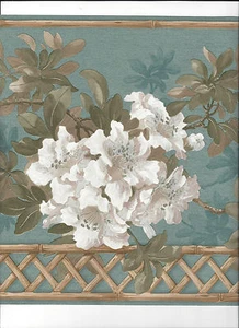 * FLORAL FLOWERS BAMBOO LEAVES WALLPAPER BORDER NEW ARRIVAL PRETTY - Picture 1 of 2