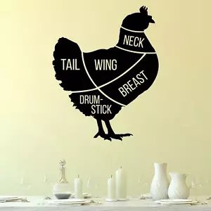 Pegatina de pared de pollo corte de carne calcomanía animal cocina cocina gallina granja decoración - Imagen 1 de 36