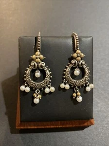 Barbara Bixby 925 Sterling Silver 18k Freshwater Pearls Chandelier Earrings Wow - Picture 1 of 6