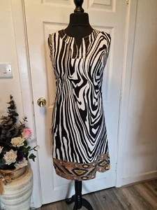 Pomodoro size 12 zebra stripe dress with beading and tribal trim - Picture 1 of 7