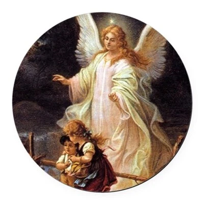 GUARDIAN ANGEL PROTECT CHILDREN PRAY  Glass Pendant German Silver 20" Necklace  - Image 1 of 4