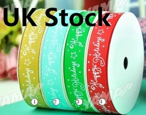UK Verkäufer 3/8 Zoll (9 mm) Kunsthandwerk Weihnachten Happy Holidays Ripsband AS501 - Bild 1 von 2
