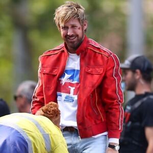 LP-FACON The Fall Guy Ryan Gosling Movie Jacket - Men's Red Bomber Satin Jacket