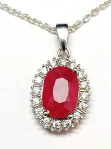 0.48ct Natural Round Diamond 14K BIS hallmarked White Gold Ruby Wedding Pendant - Picture 1 of 4