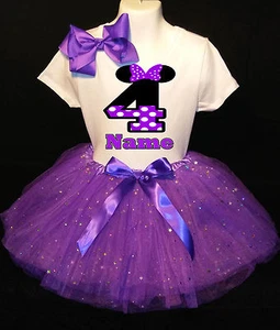 MINNIE MOUSE **With NAME** 4th fourth 4 Birthday purple Tutu dress Fast Shipping - Picture 1 of 1