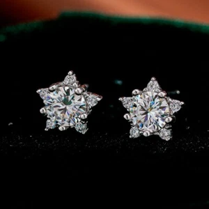 5mm D VVS1 Moissanite Star Shape Stud Earrings for Women 925 Sterling Silver GRA - Picture 1 of 12
