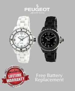 Women Ceramic Wrist Watch w/ Sport Bezel Swarovski & Crystal Markers by Peugeot - Picture 1 of 5