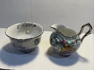 Vtg Hand-painted Cherry Exclusive Chuba China Cream&Sugar Set Silver Pattern - Picture 1 of 13