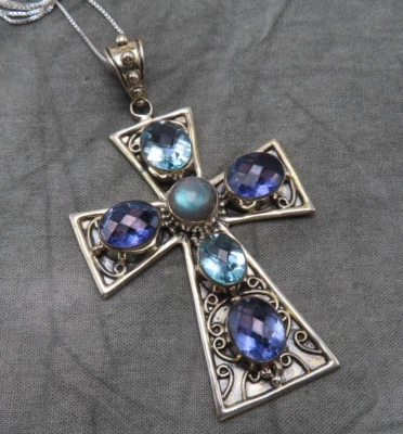 Collar Nicky Butler Plata Esterlina Cruz Colgante Topacio Amatista Piedras Preciosas 130f Foto 1 de 4
