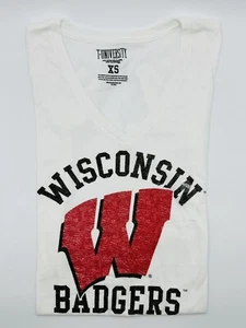 NCAA Wisconsin Badgers Women’s White V-Neck Shirt Team Logo Size XS - Picture 1 of 2