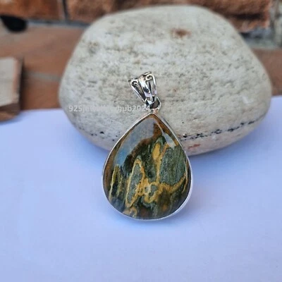 Colgante de piedras preciosas de serafinita de cobre de plata de ley 925 colgante único PG4550 Foto 1 de 4