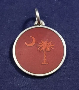 Palmetto Tree & Moon - South Carolina - Sterling Silver Red Enamel Pendant - Picture 1 of 5