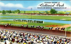 DENVER COLORADO CENTENIAL PARK HORSE RACING VINTAGE POSTCARD VIEW - Picture 1 of 2