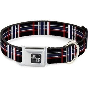 NEW Buckle-Down Seatbelt Buckle Dog Collar Plaid Black/Red/White/Blue  1" Wide