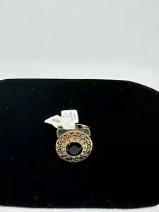 Lia Sophia Ring Size 9 Black Enamel A Gold Plated Crystals & Black Onyx Crystal - Picture 1 of 7