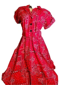 Vintage New Look California Womens Hankerchif Pin Up Girl Dress Red  Size 12 - Picture 1 of 8
