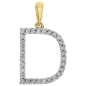 10K Yellow Gold Diamond Initial D Block Letter Pendant Charm 0.08 CT. Small Tiny - Picture 1 of 3