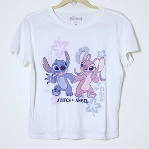 Spencer's Disney Stitch + Angel Graphic Fitted Cropped Baby Tee White Size L - Picture 1 of 3