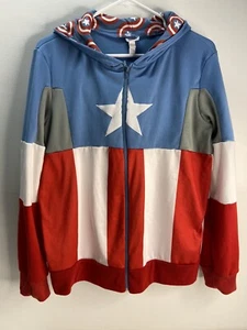 Captain America Zip-up Mask Hoodie Light blue, Red & White Size L/XL - Picture 1 of 6