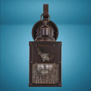 Burnished Bronze Fish Outdoor Wall Light Seeded Glass Forest Cabin Lodge Lamp - Picture 1 of 17