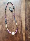 Genuine Multicolor Stones & faux pearl Necklace / 14kt Gold Clasp 