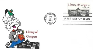 USA 1982 HAND PAINTED RICHARD ELLIS ANIMATED FDC LIBRARY OF CONGRESS + CACHET - Picture 1 of 1