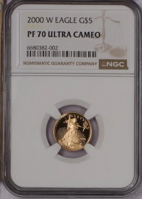 2000-W Gold Eagle 1/10 oz. $5 NGC PF70 Ultra Cameo. Free shipping. - Image 1 of 4