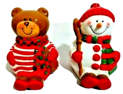 Oso sentado muñeco de nieve sal pimienta agitador cerámica vacaciones invierno artículos de servicio regalo Foto 1 de 4