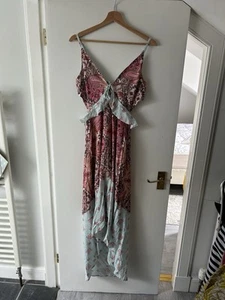 River Island Resort Size Small Blue & Pink Mandala Print Dip Hem Beach Dress NWT - Picture 1 of 7