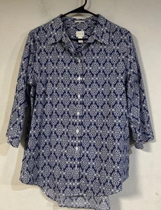 Chico's Button Up Shirt Womens White/Blue Size 2 (M) Paisley Ladies Shirt - Picture 1 of 5