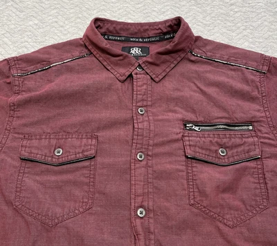 Rock & Republic Shirt Mens XL Extra Large Red Metal Button Zipper Cowboy Rodeo - Image 1 of 4