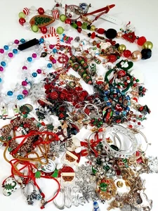 Christmas Jewelry Lot 3 Pounds Wear Arts Crafts Pins Earrings Necklace Bracelet  - Picture 1 of 17