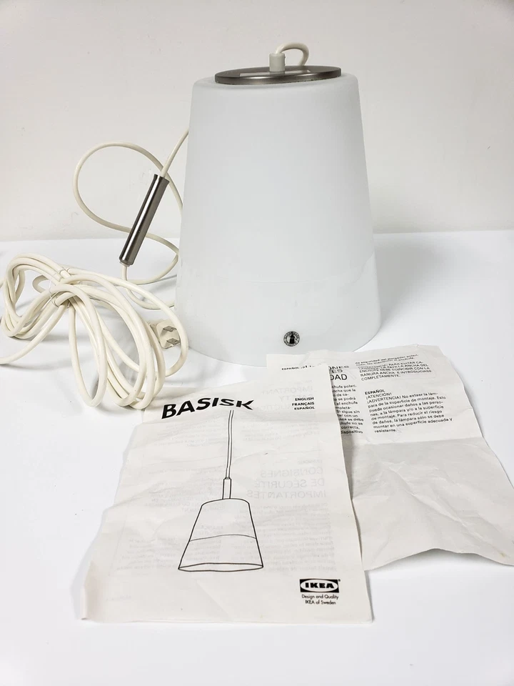IKEA BASISK LÁMPARA DE LUZ COLGANTE ENCHUFE DE VIDRIO BLANCO 101.502.11 9 PULGADAS DE ALTO X 8 PULGADAS CON Foto 1 de 4