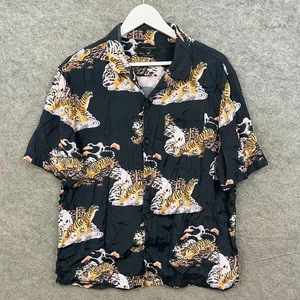 AllSaints Shirt Mens Large Grey Kirshma SS Hawaiian Short Sleeve Tiger Relaxed - Picture 1 of 11
