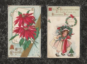 Lotto 2 cartoline natalizie antiche usate in rilievo 1911 e 1915 KV - Foto 1 di 4