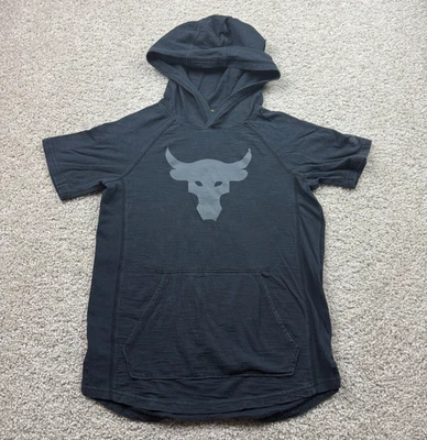 Under Armour Project Rock Hooded Shirt Youth Medium Black Short Sleeve - Image 1 of 4