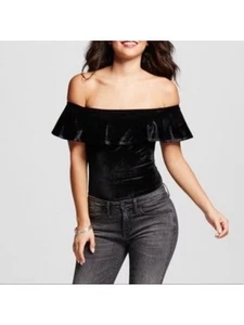 MAISIE Womens Velvet Snap-closure Flutter Sleeve Party Body Suit Top - Picture 1 of 6