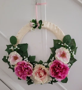 Decorative Artificial Floral Wreath - approx. 18"- pink roses and peonies - Picture 1 of 6