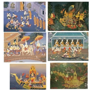 Thai Traditional Gift Wrapping Paper Set 6 Sheets Mixed Designs Large Size - Picture 1 of 9