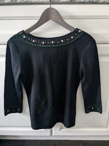 Beautiful Joseph A. Women's Size Medium Black Knit Sweater Beaded  - Picture 1 of 8
