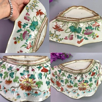 Cuenco en forma de murciélago de exportación china rosa familiar tardía era Qing Foto 1 de 4