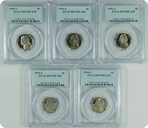 1990-94-S (5 set of coins) PCGS PR70DCAM Nickels - Picture 1 of 1
