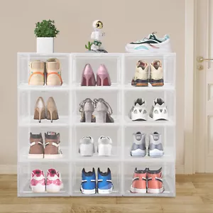 12 PCS Acrylic Shoe Display Cabinet Shoe Containers Stackable Sneaker Boxes - Picture 1 of 18