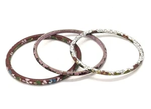 Lote de 3 Brazaletes Cloisonne BRAZALETES Blanco Rosa Rojo Flores Florales 7.5" - Imagen 1 de 4