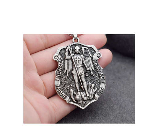 MICHAEL KORS Grande ANGELO PROTEGGI MICHAEL ARCANGEL ciondolo 20" argento sterling 925 collana uomo