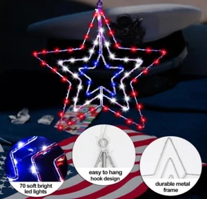 Memorial Day Patriotic Decorations, Red White and Blue Star Lights,Timer 14.2In - Picture 1 of 8