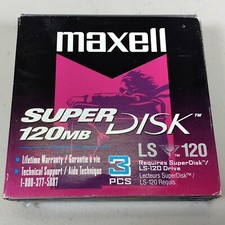 New 3 pcs of Maxell LS-120 120MB Superdisk (2 Sealed 1 Open) Super Disk LS120